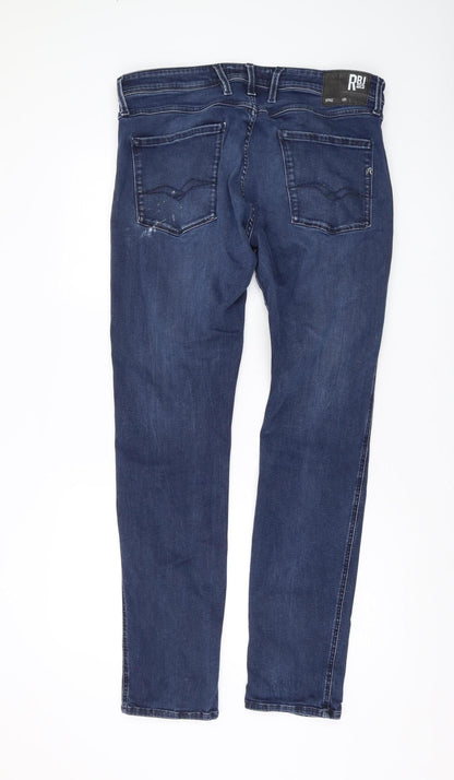 Mens UK Size 36 Replay Regular Fit Straight Blue Jeans