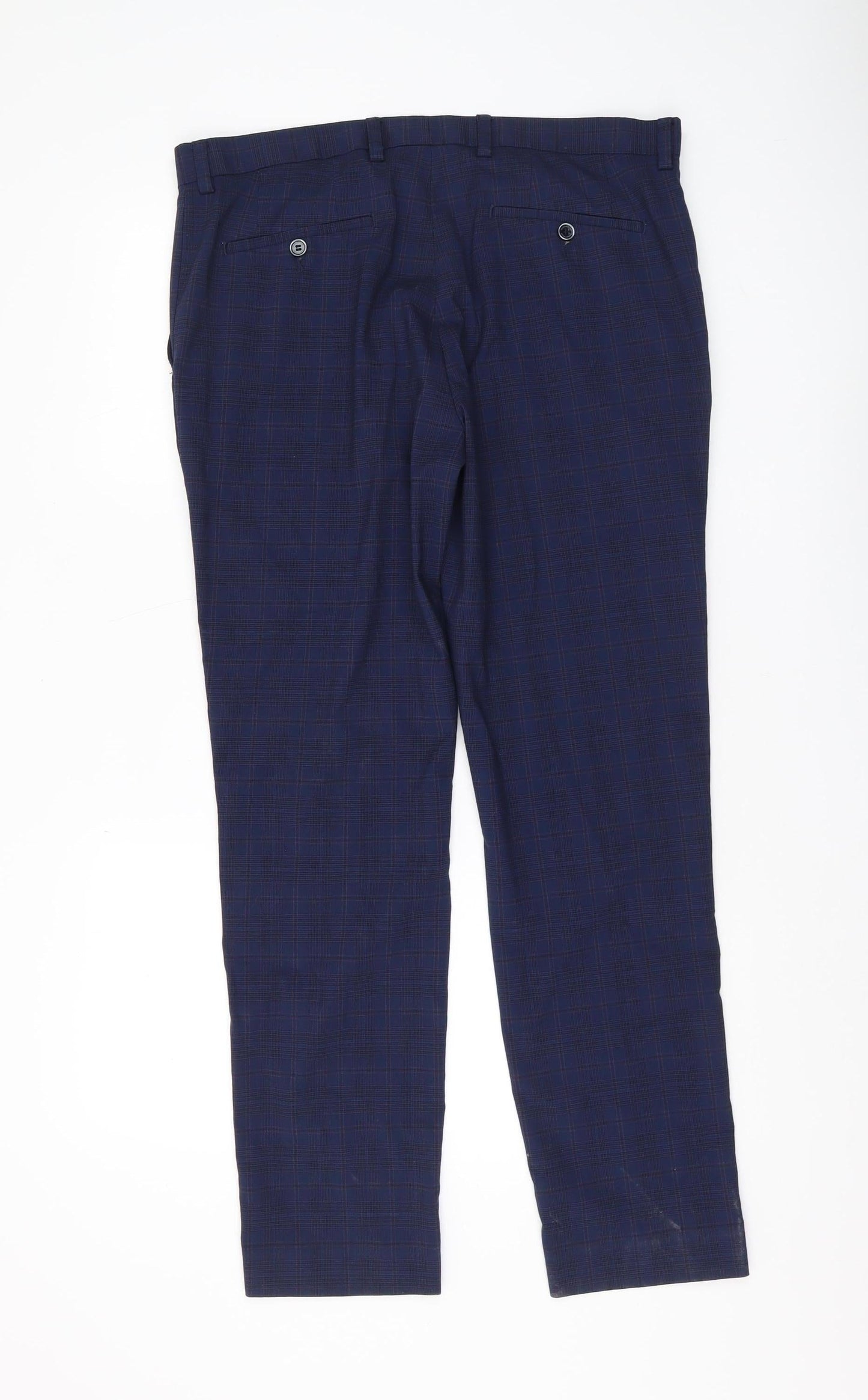 Spitalfields Men's Blue Check Slim Trousers 36R