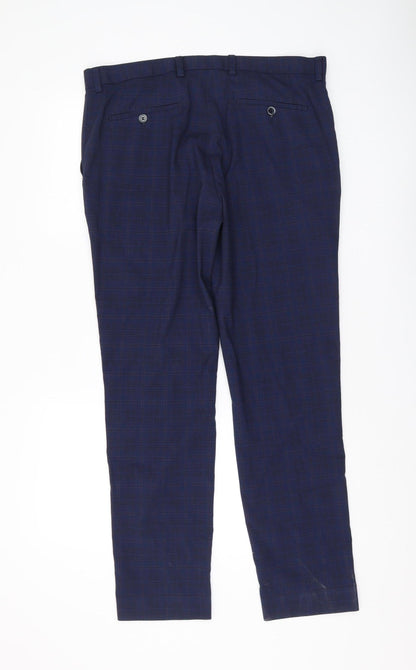 Spitalfields Men's Blue Check Slim Trousers 36R