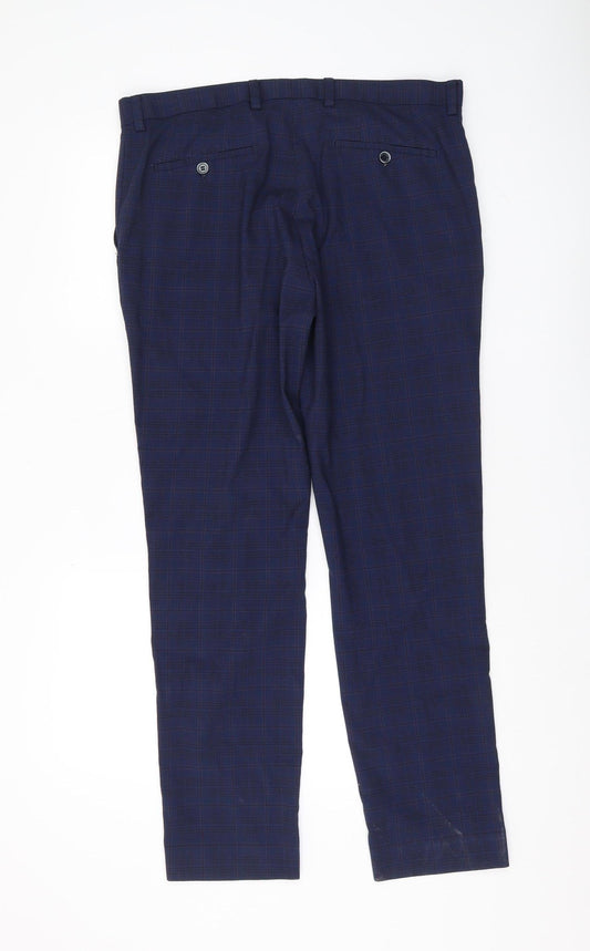 Spitalfields Men's Blue Check Slim Trousers 36R
