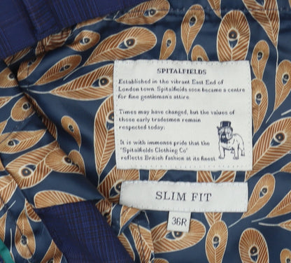 Spitalfields Men's Blue Check Slim Trousers 36R