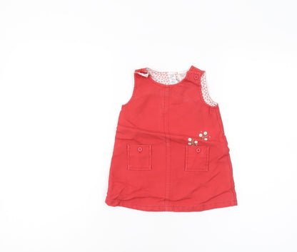 GAP Girls Red Pinafore Dress 9-12 Months Casual Cotton
