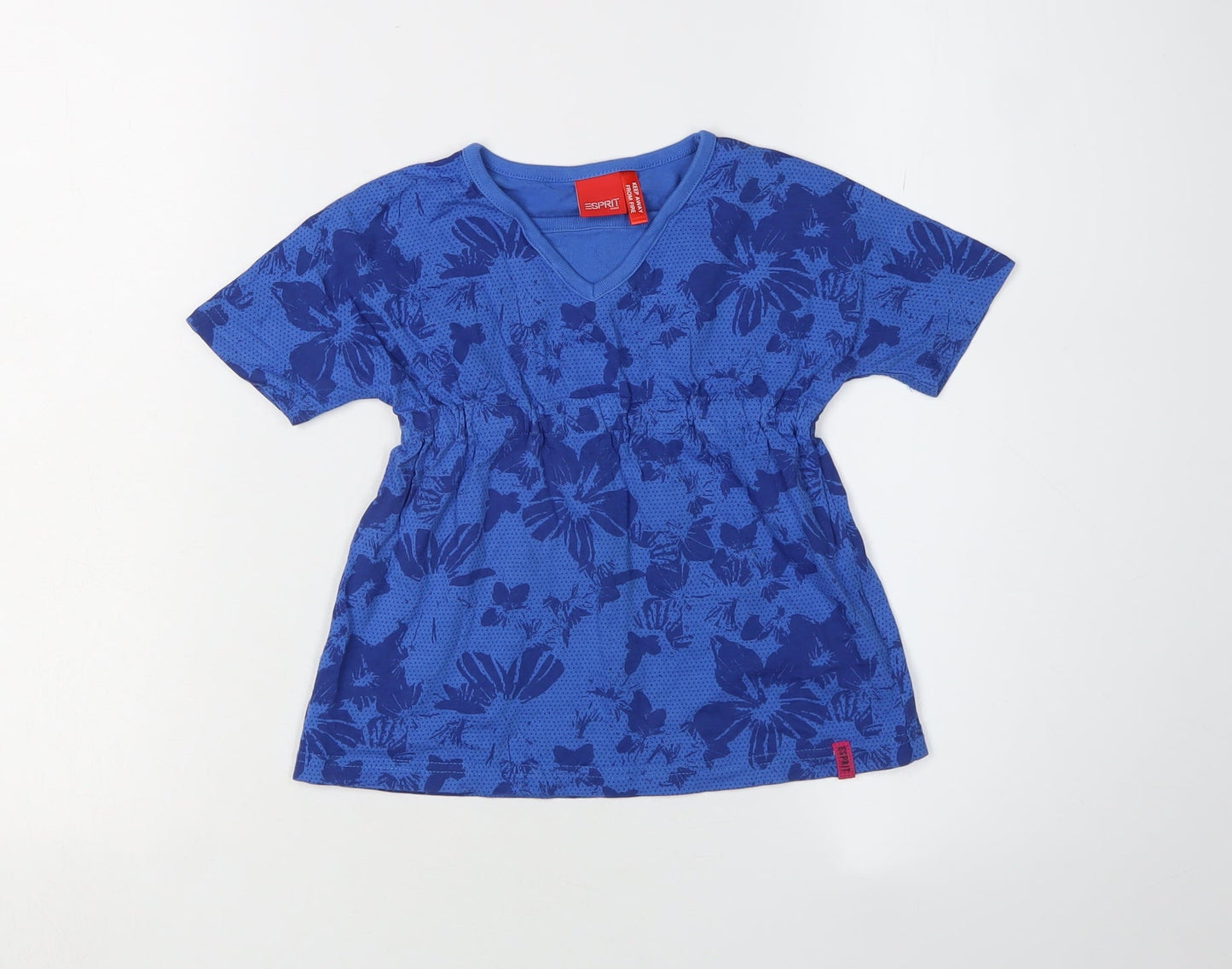 Esprit Girls Blue Floral V-Neck T-Shirt 2-3 Years