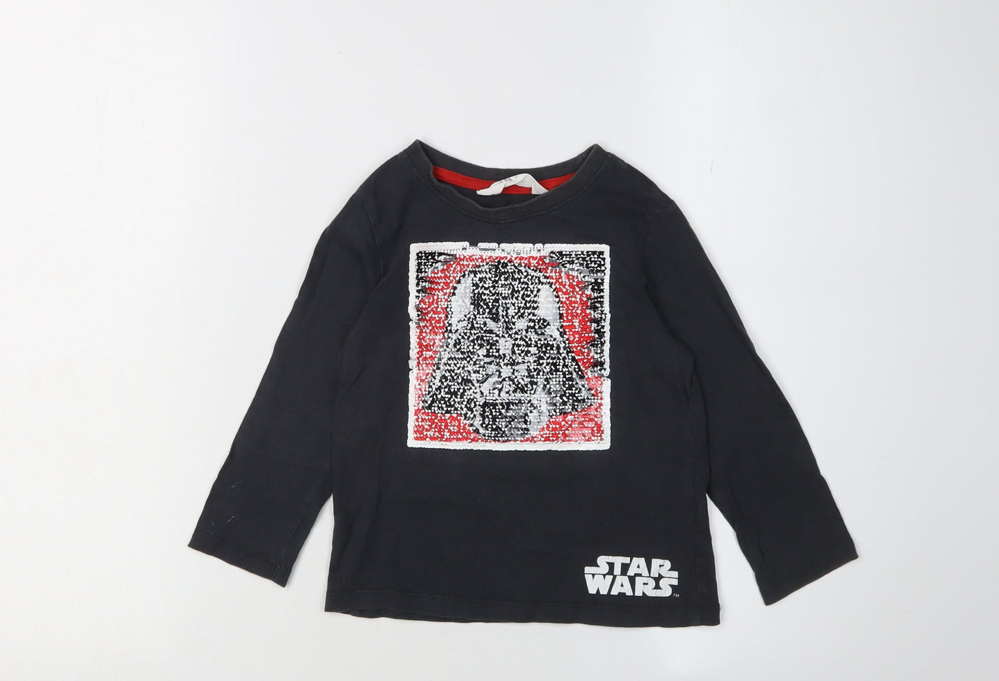 H&M Boys Black Star Wars Sequin Long Sleeve T-Shirt 3-4Y
