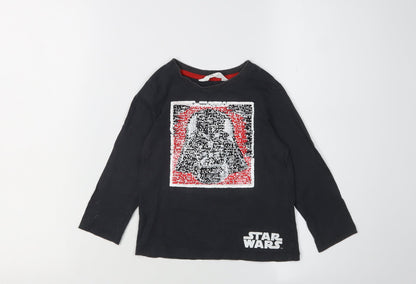 H&M Boys Black Star Wars Sequin Long Sleeve T-Shirt 3-4Y