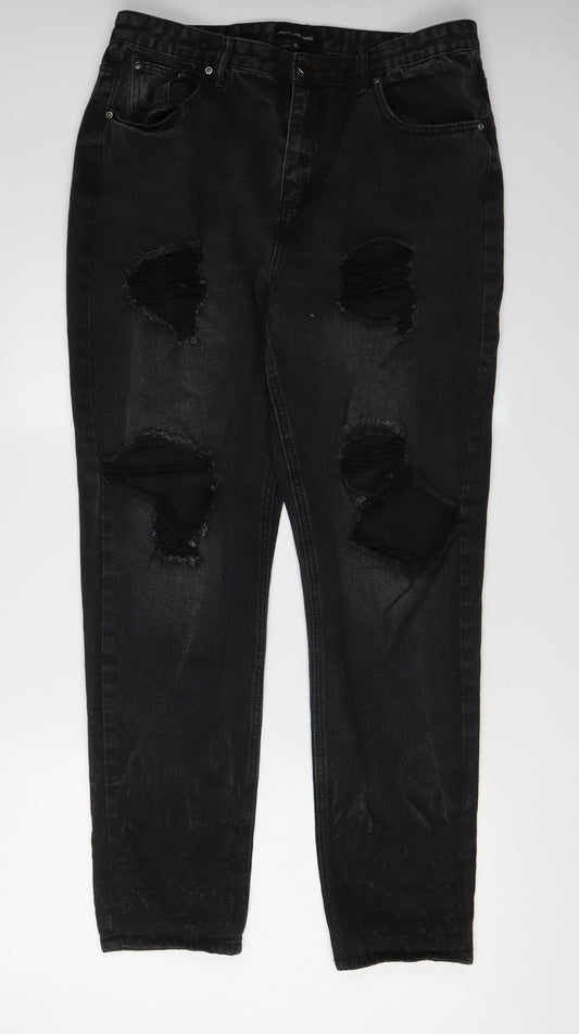 PrettyLittleThing Women's Black Distressed Straight Jeans Size 16