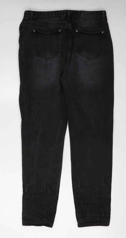 PrettyLittleThing Women's Black Distressed Straight Jeans Size 16