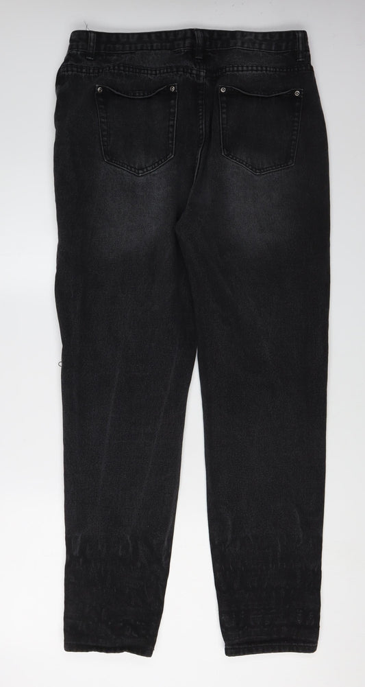 PrettyLittleThing Women's Black Distressed Straight Jeans Size 16