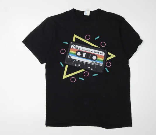 Retro 80s Music Men's Black T-Shirt Medium