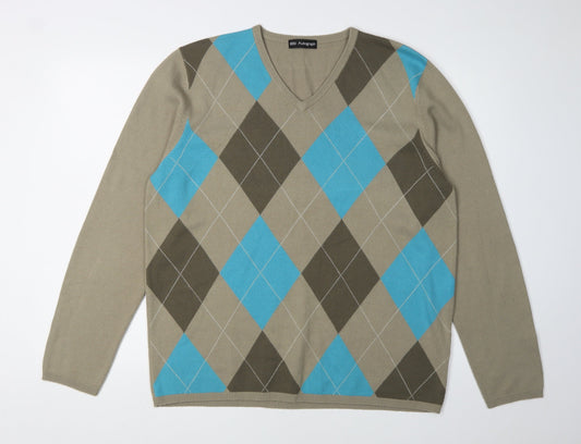 Marks and Spencer Men's Beige Argyle Pullover Jumper L