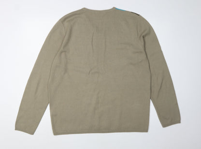 Marks and Spencer Men's Beige Argyle Pullover Jumper L