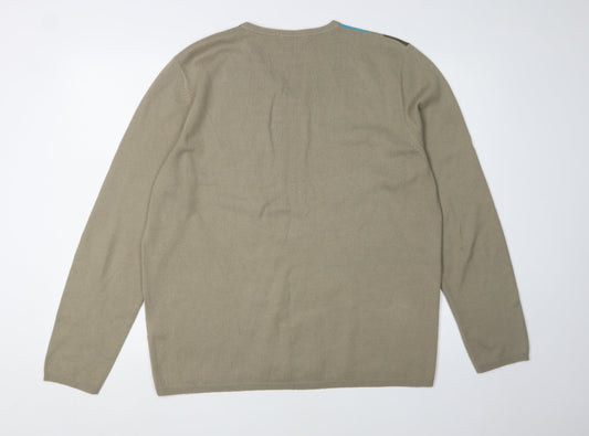 Marks and Spencer Men's Beige Argyle Pullover Jumper L