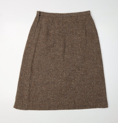 Angela Gore Women's Brown Wool Midi Skirt, UK 2