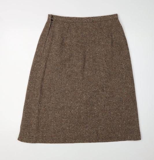 Angela Gore Women's Brown Wool Midi Skirt, UK 2
