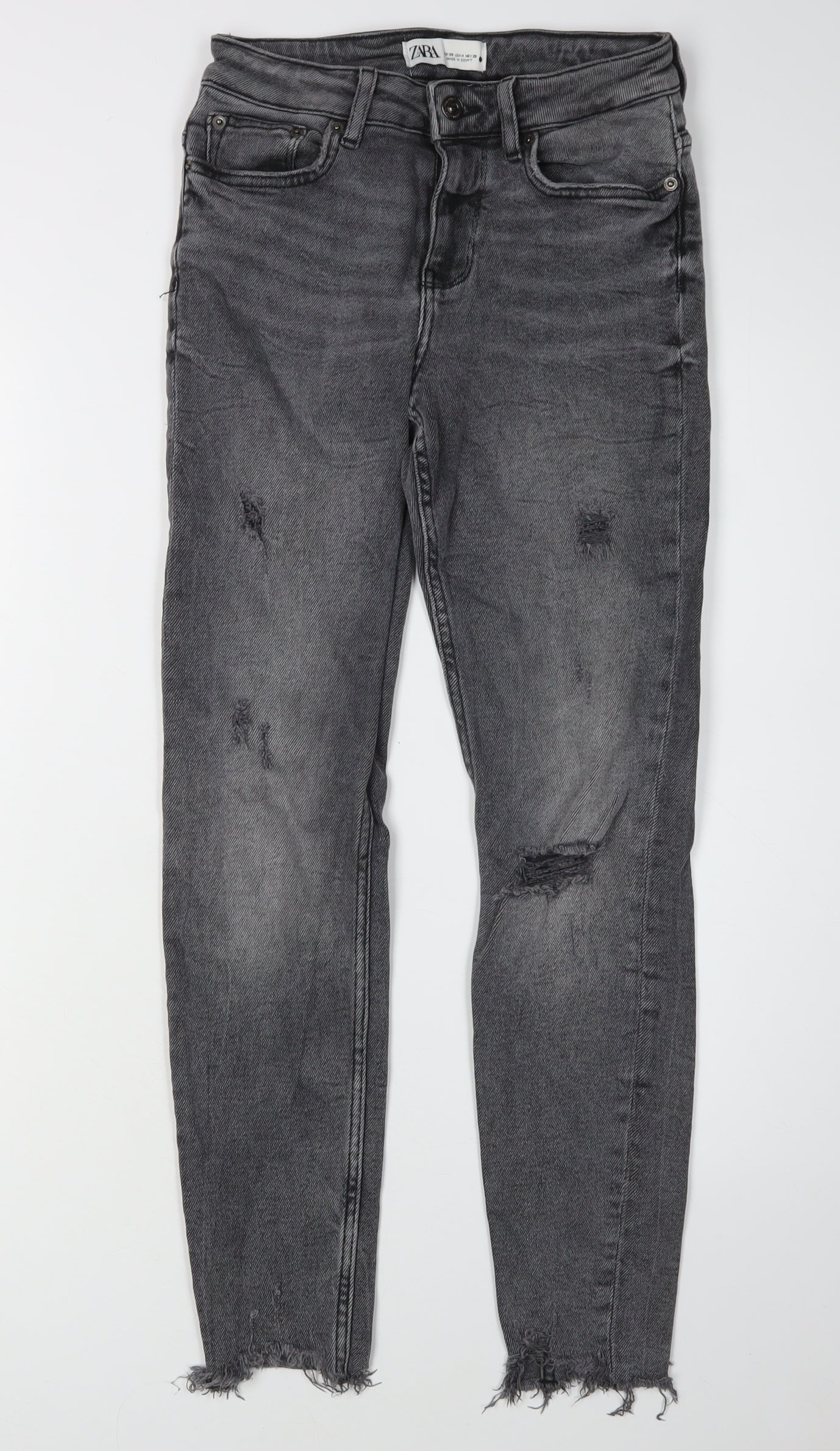 Zara Women's Grey Skinny Distressed Denim Jeans Size 8