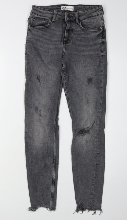 Zara Women's Grey Skinny Distressed Denim Jeans Size 8