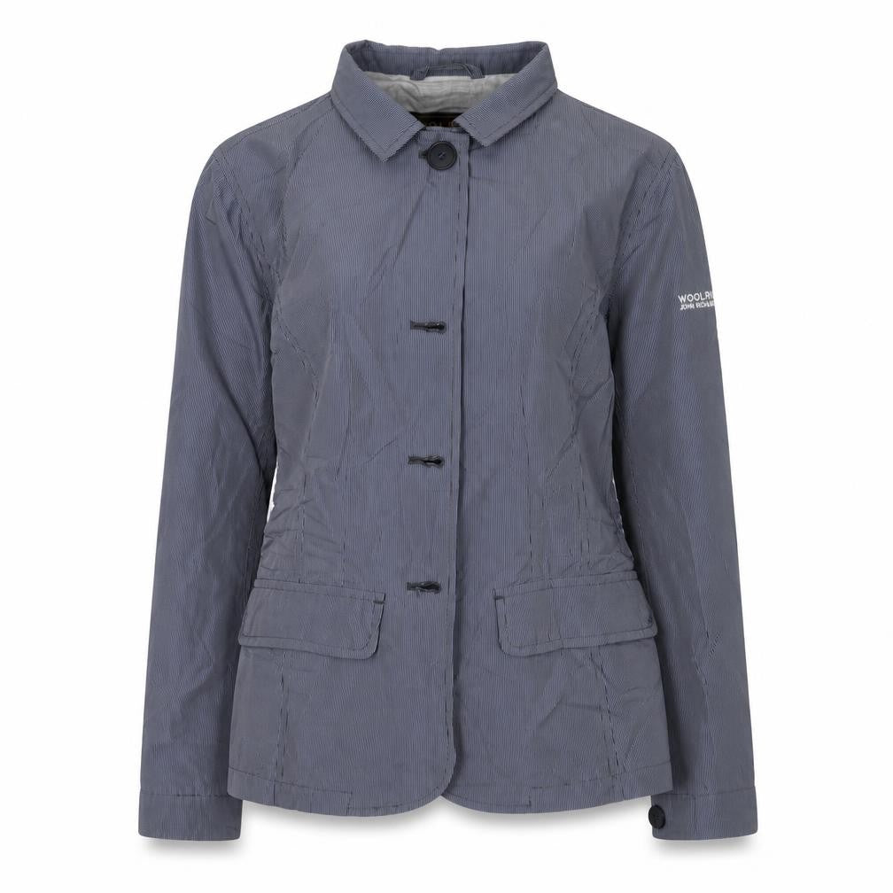 Front view of Woolrich girls’ blue check jacket, size 14, - polyester, spring/autumn