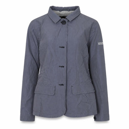 Front view of Woolrich girls’ blue check jacket, size 14, - polyester, spring/autumn