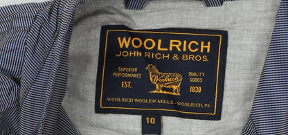 Close-up detail of Woolrich girls’ blue check jacket, size 14, - polyester, spring/autumn