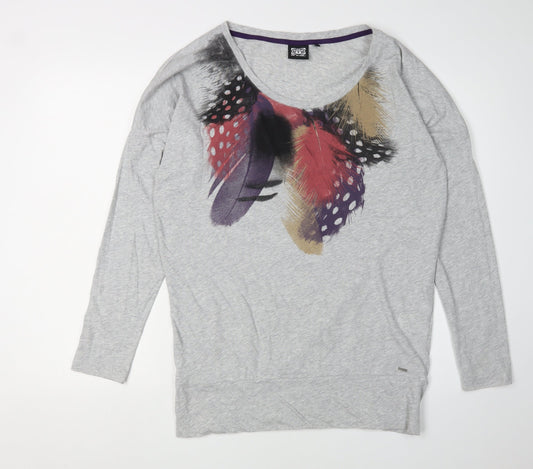 Animal Women's Grey Feather Print T-Shirt Size 12