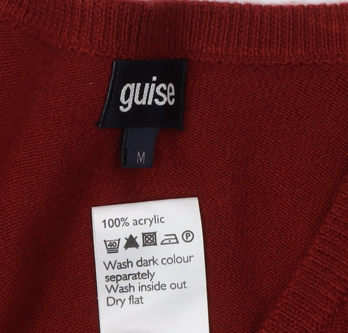 Guise Men's Red V-Neck Acrylic Pullover Jumper, M