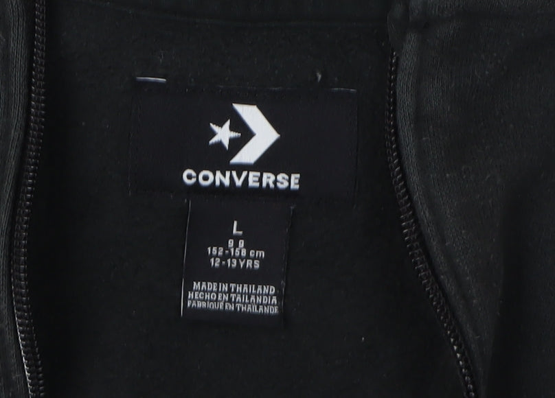 Converse Boys' Black Grey Full Zip Hoodie, Size L, Logo Sportswear