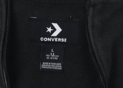 Converse Boys' Black Grey Full Zip Hoodie, Size L, Logo Sportswear