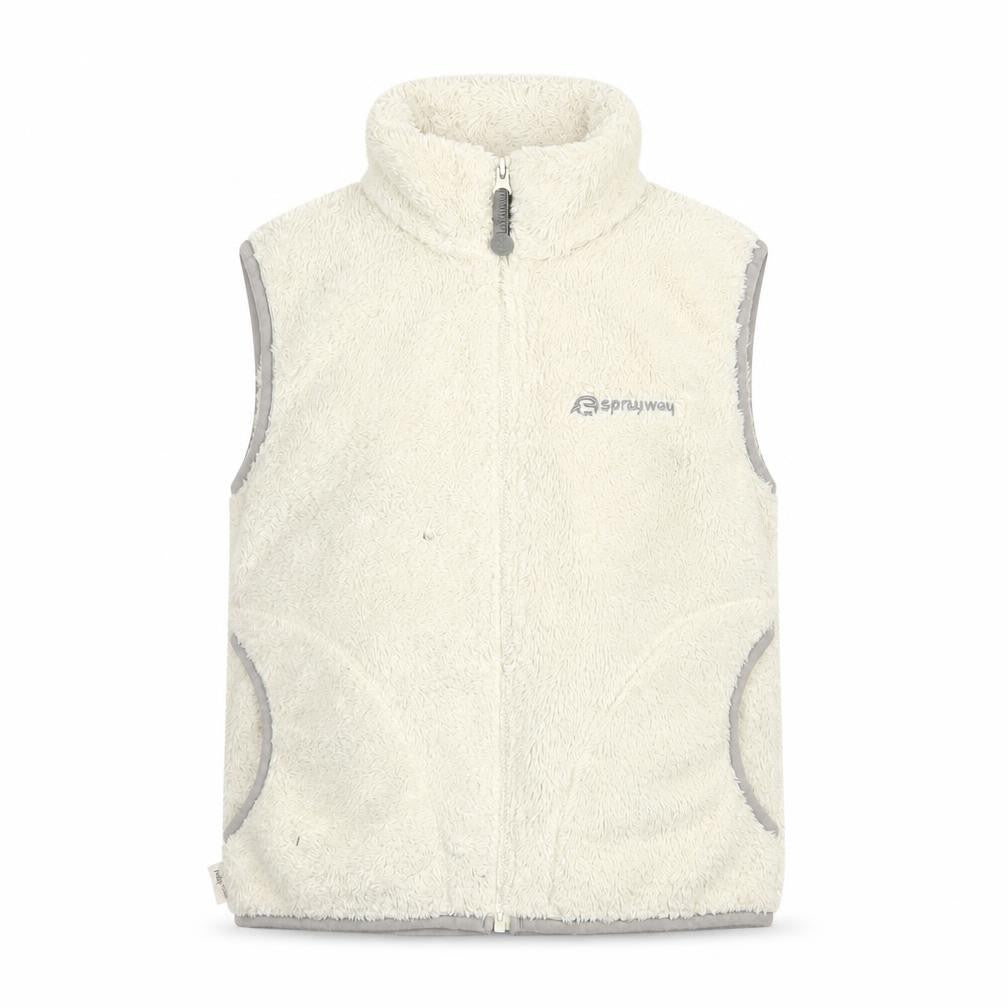 Front view of Sprayway girls’ ivory fleece gilet, size 6-7, casual waistcoat