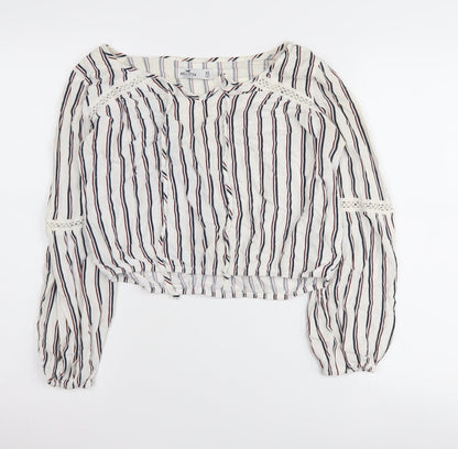 Hollister Women's Multicoloured Striped Cropped Blouse XS