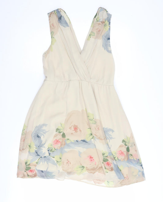 Dorothy Perkins Women's Beige Floral A-Line Dress Size 14