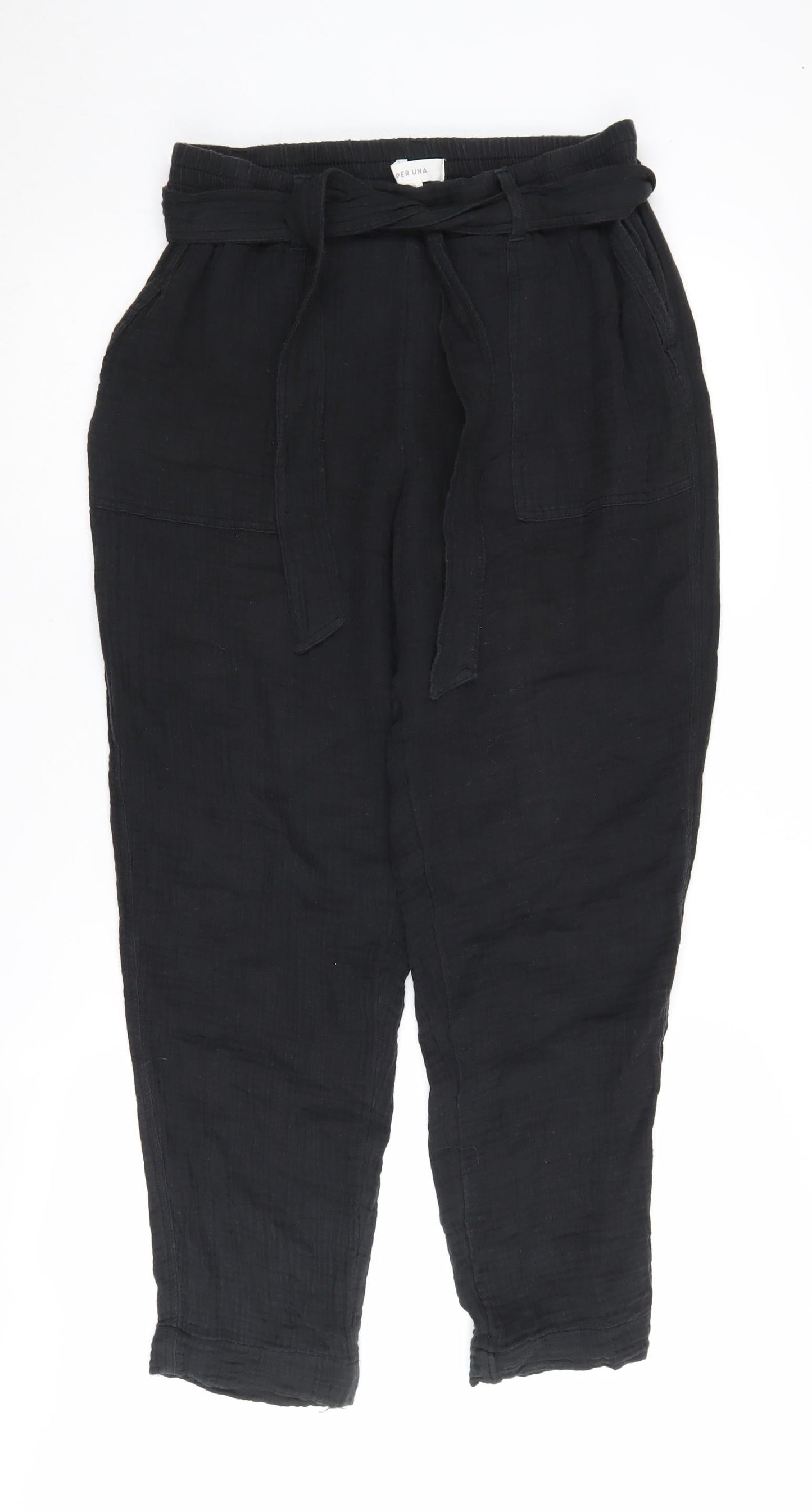 Womens UK Size 12 Per Una Relaxed Fit Paperbag Black Trousers