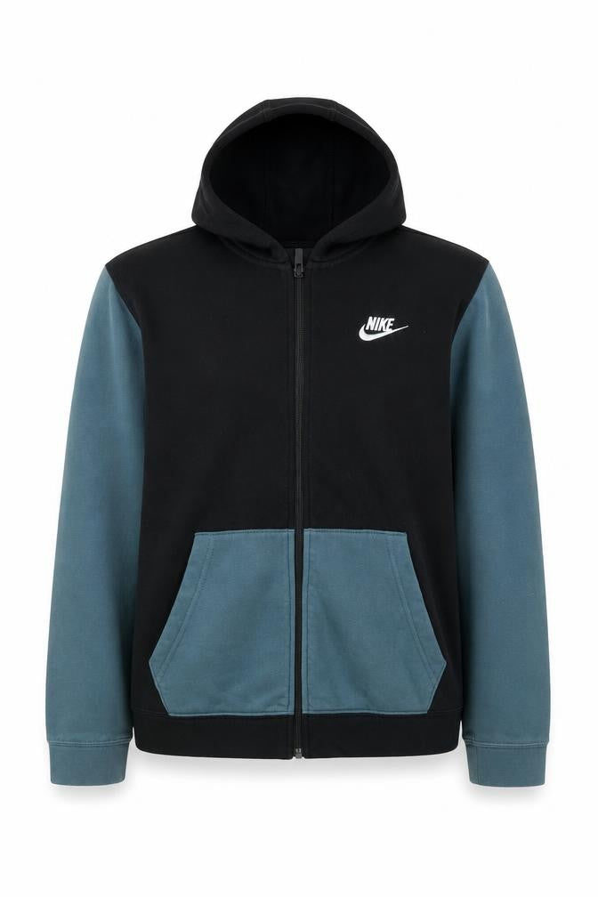 Front view of Nike boys’ colourblock hoodie - black & blue, size L