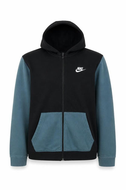 Front view of Nike boys’ colourblock hoodie - black & blue, size L
