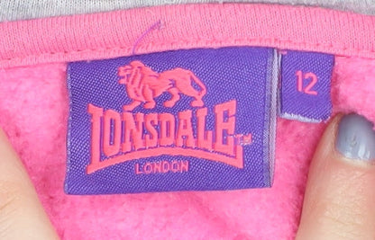 Lonsdale Women's Pink Hooded Full Zip Hoodie Size 12