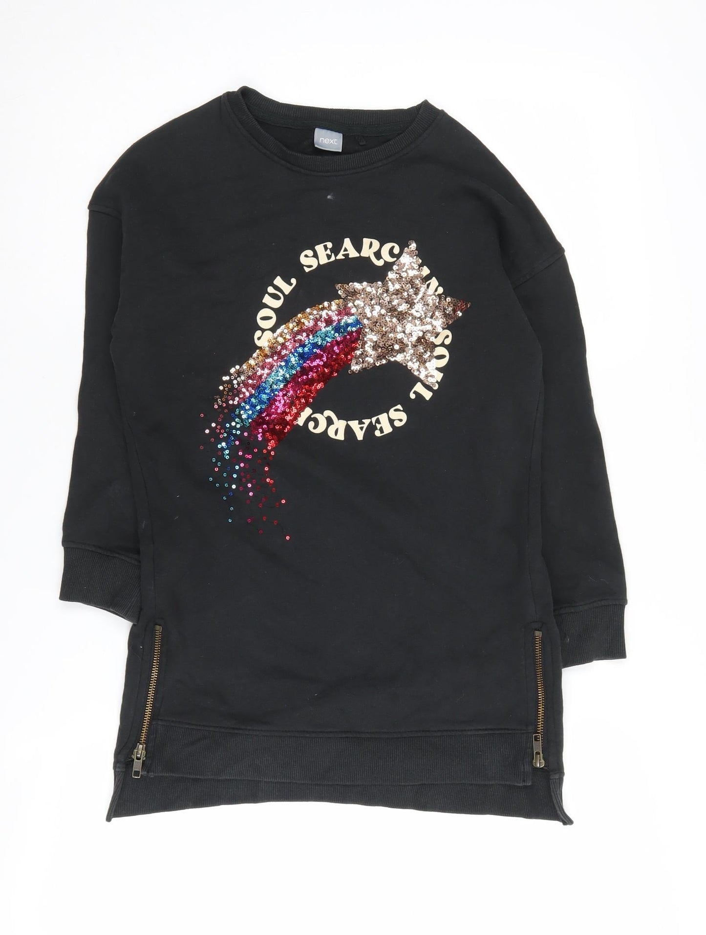 Next Girls Black Graphic Sequin Sweatshirt 8 Years