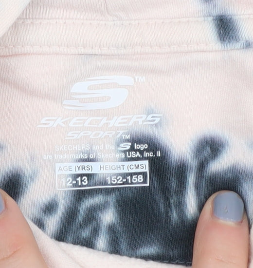 Skechers Girls Pink Tie-Dye Hoodie, 12-13 Years, Logo Accents