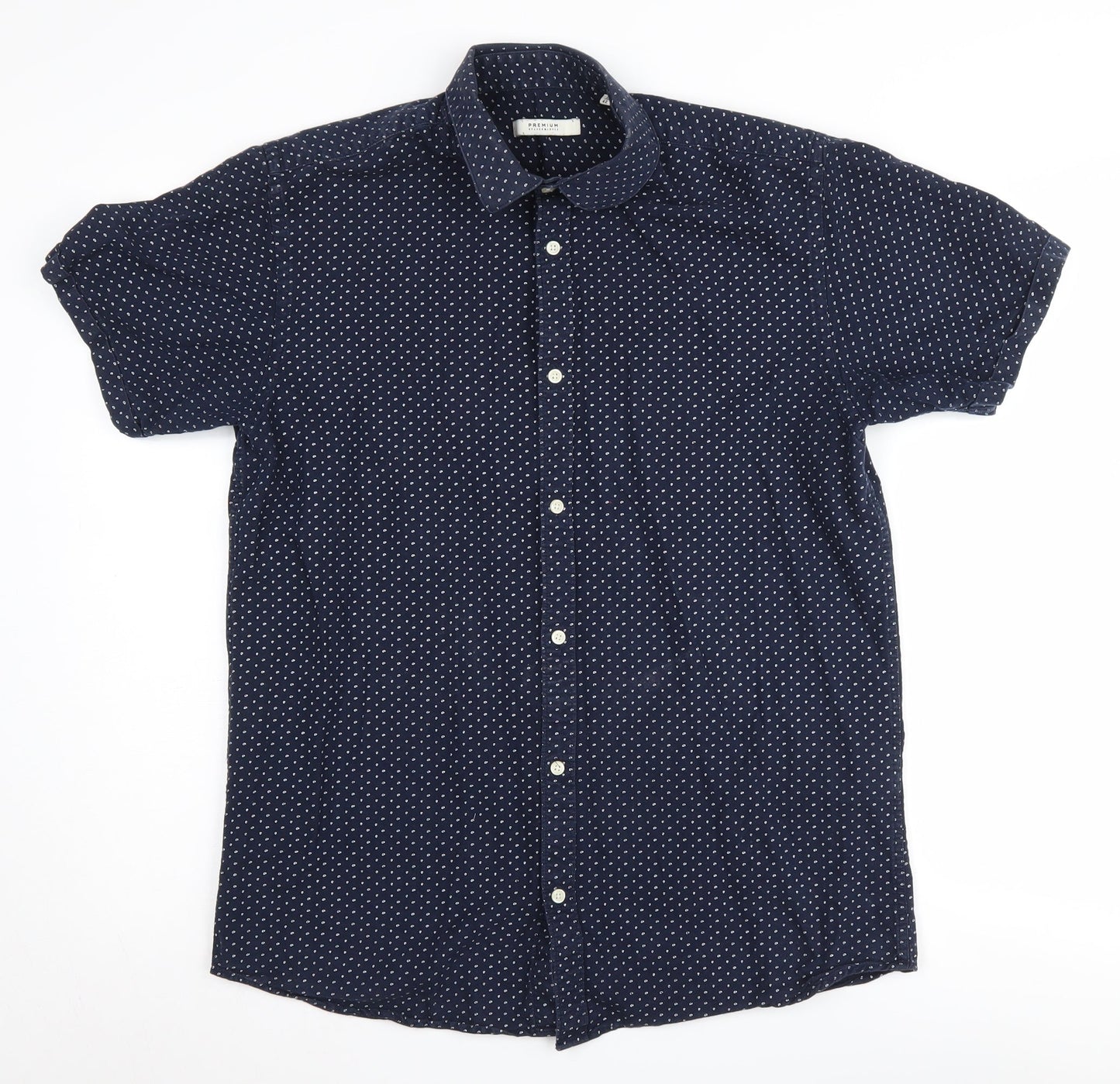 Jack & Jones Men's Blue Polka Dot Short Sleeve Shirt L