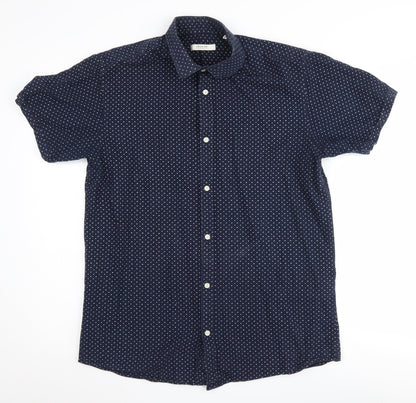 Jack & Jones Men's Blue Polka Dot Short Sleeve Shirt L