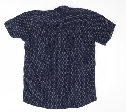 Jack & Jones Men's Blue Polka Dot Short Sleeve Shirt L