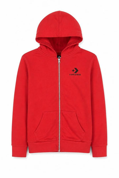 Front view of Converse boys’ red full zip hoodie, size 12-13, years