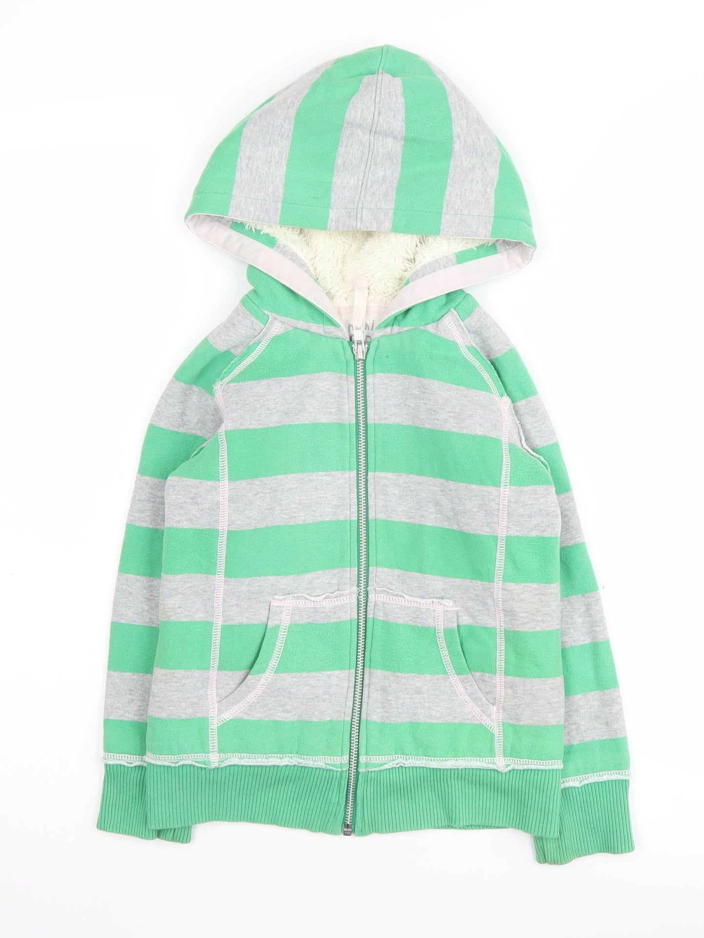 Mini Boden Boys Green & Grey Striped Full Zip Hoodie 5-6 Years