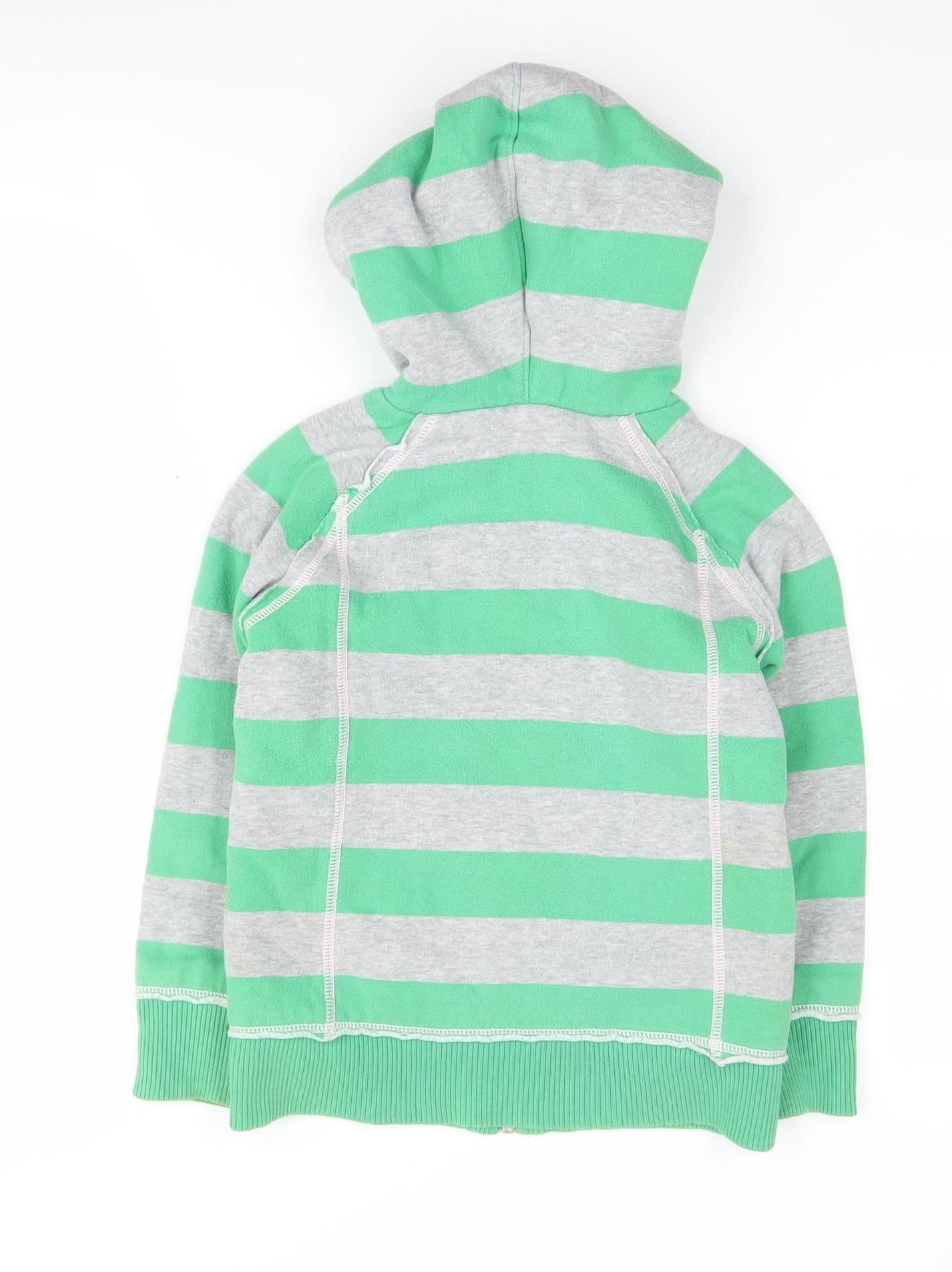 Mini Boden Boys Green & Grey Striped Full Zip Hoodie 5-6 Years