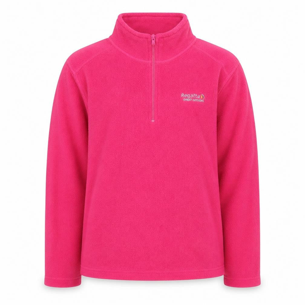 Front view of Regatta girls’ pink fleece pullover sweatshirt 11-12 years