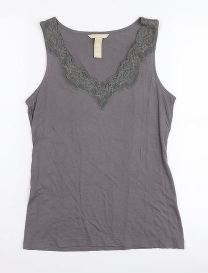 Banana Republic Women's Grey Tank, Petite, Lace V-Neck