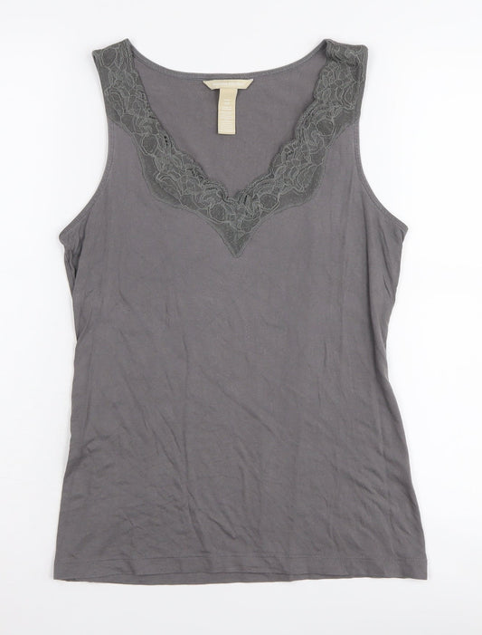 Banana Republic Women's Grey Tank, Petite, Lace V-Neck