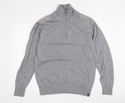 James Harvest Men's Grey Cotton Full Zip Jumper L