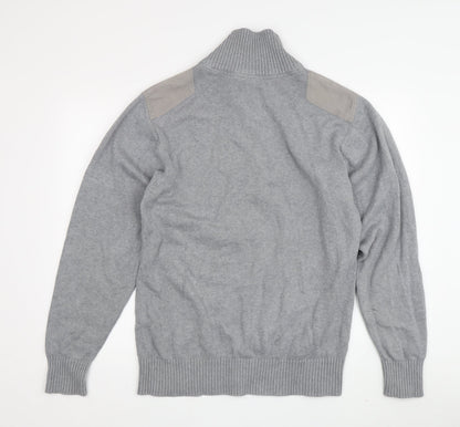 James Harvest Men's Grey Cotton Full Zip Jumper L