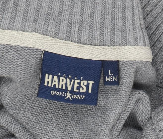 James Harvest Men's Grey Cotton Full Zip Jumper L