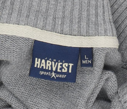James Harvest Men's Grey Cotton Full Zip Jumper L