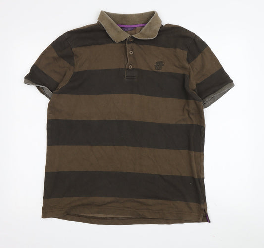 Ted Baker Men's Brown Striped Polo Shirt Size L